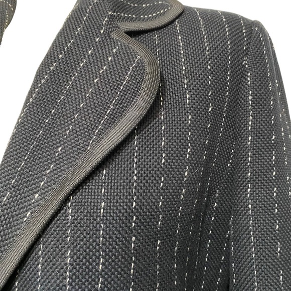 Max Mara Blazer Black Size 12 Jacket Pinstripe Textured Cotton Smart Tailored - Picture 11 of 14